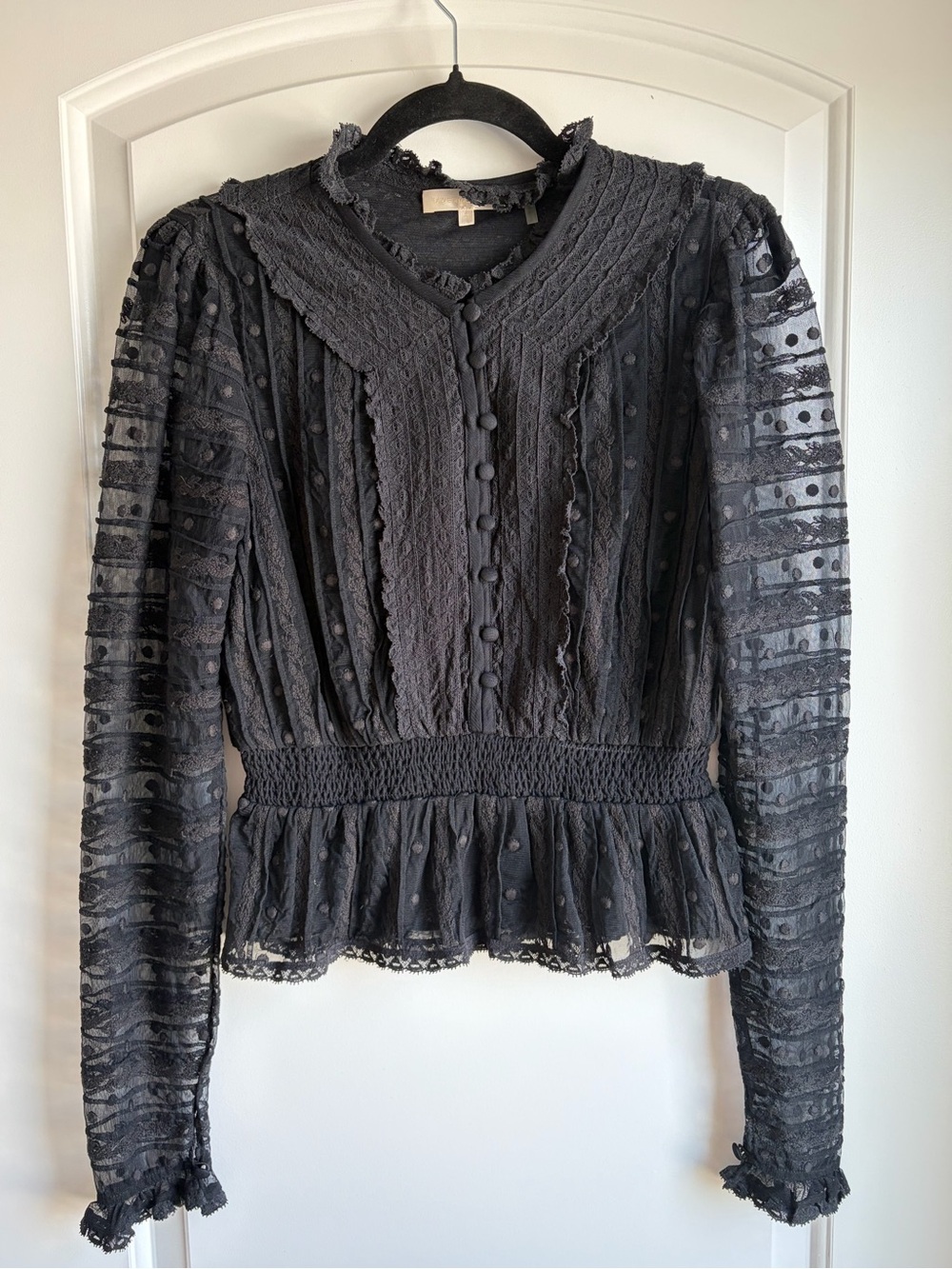 LoveShackFancy Black Lace Baine Peplum Top Size Small